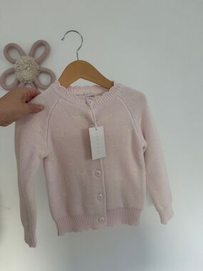 Jamie Kay Soft Pink & Cream Heart Kids Cardigan